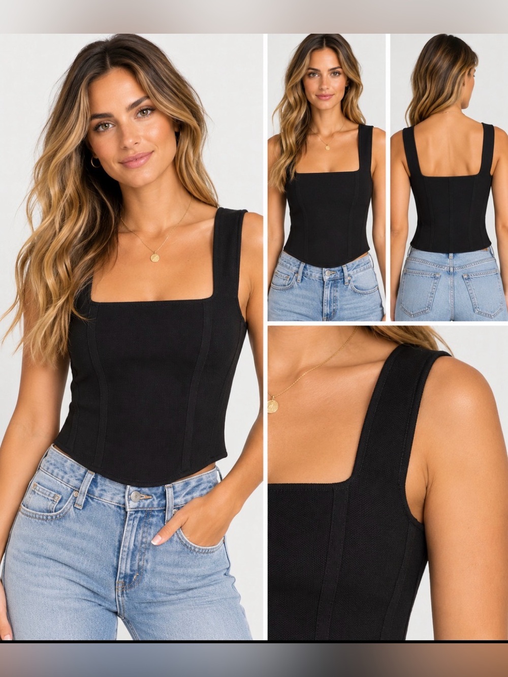 Zara Black Structured Bodycon Crop Tank Top, Size S